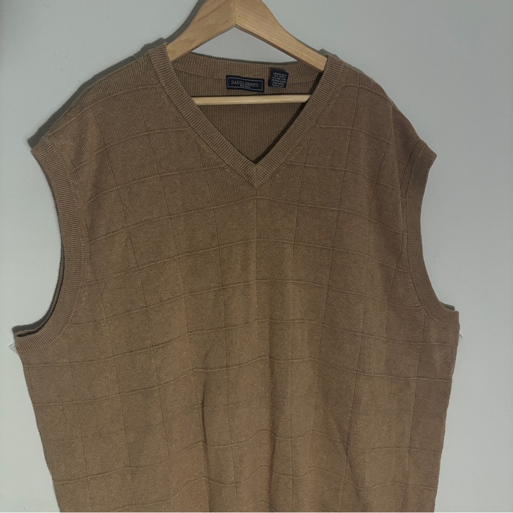 Saddlebred V-Neck Tan Sweater Vest 100%cotton - Picture 3 of 14